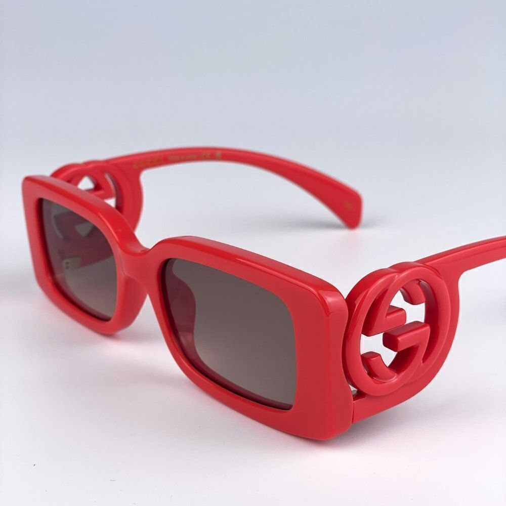 SALE! NEW Gucci GG1325S 005 Red Brown Gradient Rectangle Women Sunglasses - Picture 7 of 13